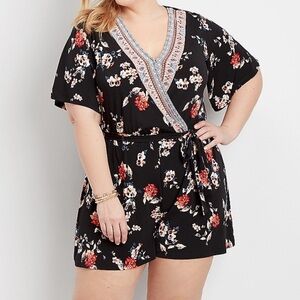 Maurices Black Floral V Neck Romper